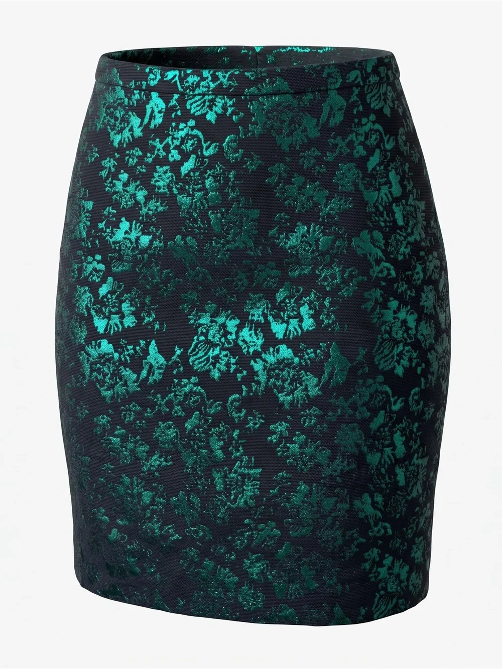 J. Crew Factory The Pencil Skirt Metallic Green Floral Jacquard 10